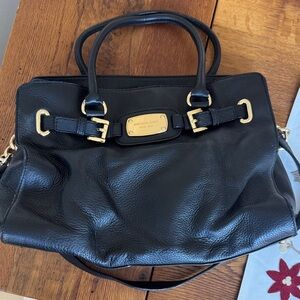 Michael Kors Black Leather Shoulder Bag with Gold Accents